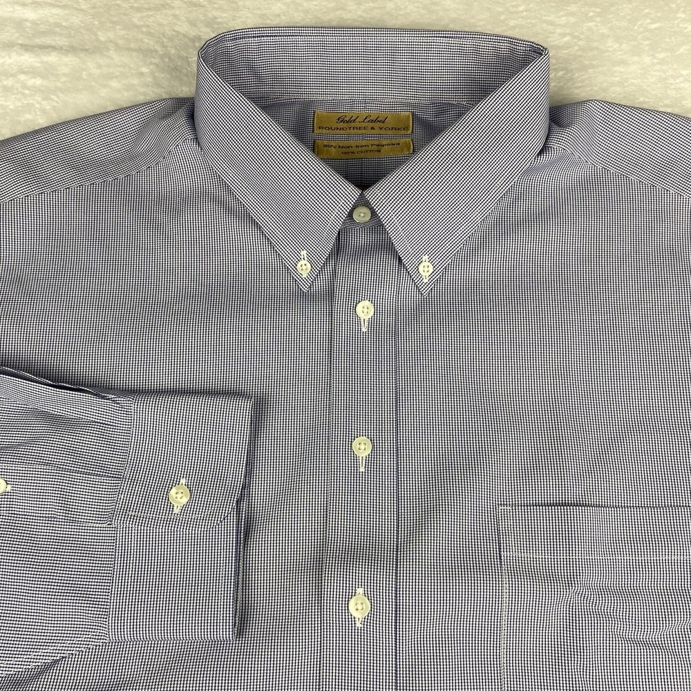 Roundtree & Yorke Gold Label Dress Shirt Mens 19-36 TALL Royal Blue No Iron NWT!